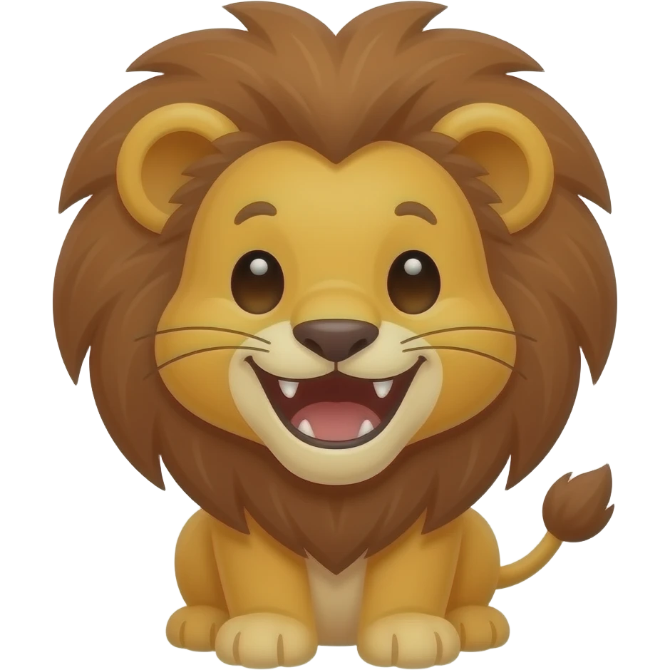 Cute cartoon lion cub with a wide Hollywood smile with visible dude teeth , joyful eyes, happy emotion, kawaii style, children's speech therapy illustration, bright colors, white background, 2D cartoon. emoji