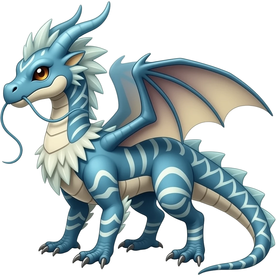 scaly shiny frilled spiky frilly feathery raptorik finned patterned tribal-patterned digitigrade quadrupedal Vaporeon-Salandit-Glaceon-hybrid with long thin dragon whiskers emoji