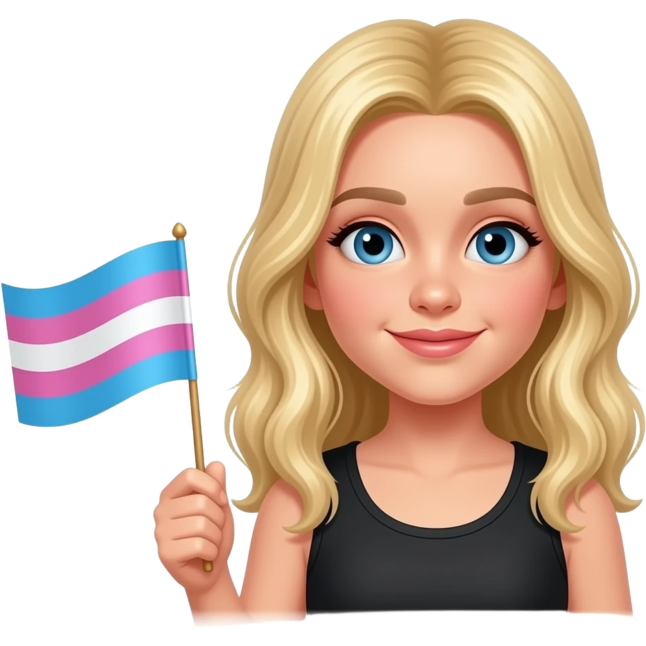 ten year old with long light yellow hair and a black tanktop holding a bisexual flag and saying "I'm proud to be LGBTQ but won't tell my parents!!" emoji