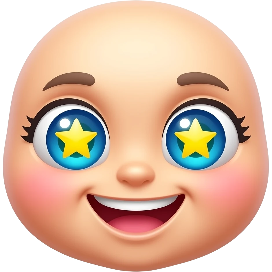 A cute 🤩 face emoji, bright cheerful expression with star-shaped eyes sparkling, cartoon style, vibrant colors, white background, high quality illustration emoji