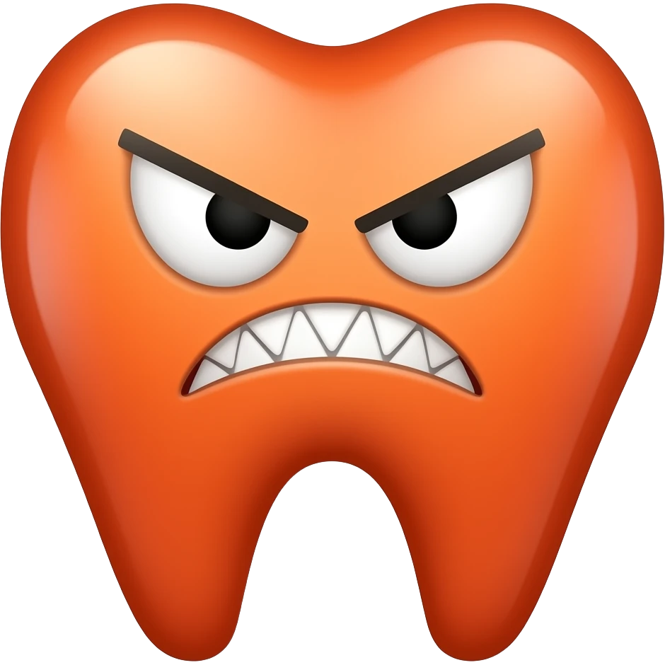 Angry red-orange tooth emoji