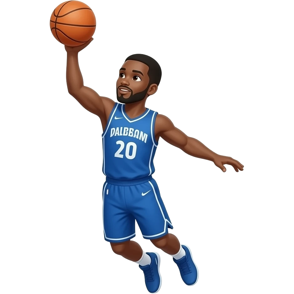 A black player with a blue uniform shooting a jumpshot emoji