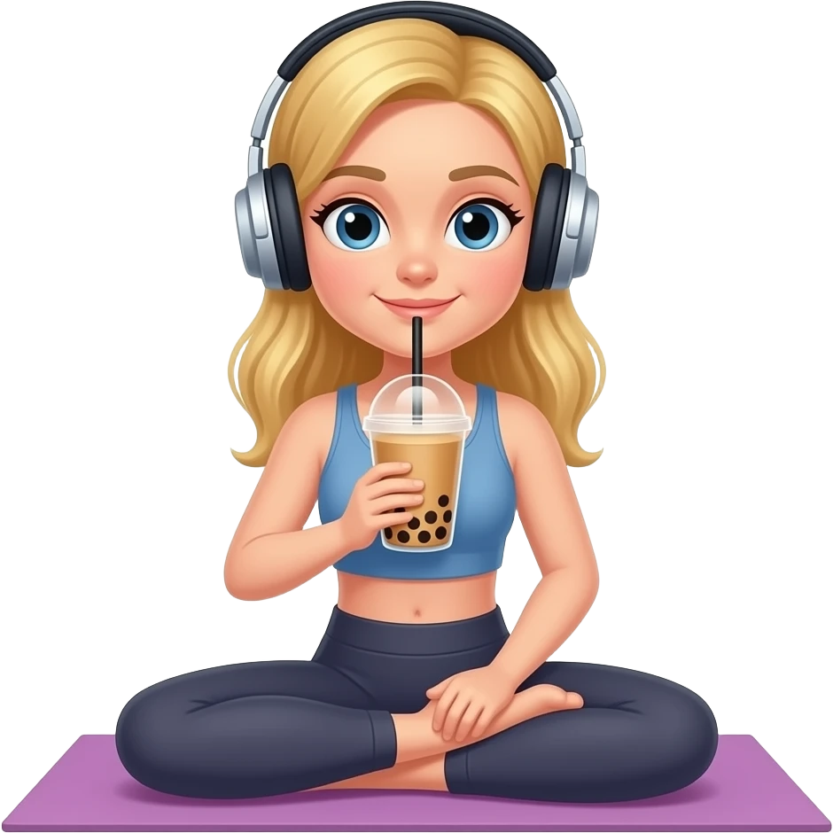 👱🏻‍♀️ 🧘🏼‍♀️🎧🧋 emoji