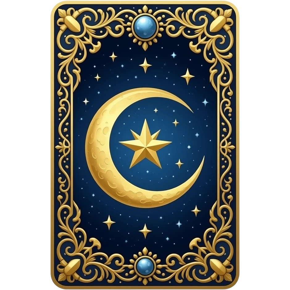 card in tarot style with the moon and the star, very ornamented and embellished emoji