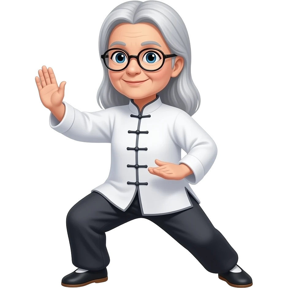 old lady taichi with glasses light medium long gray hair emoji