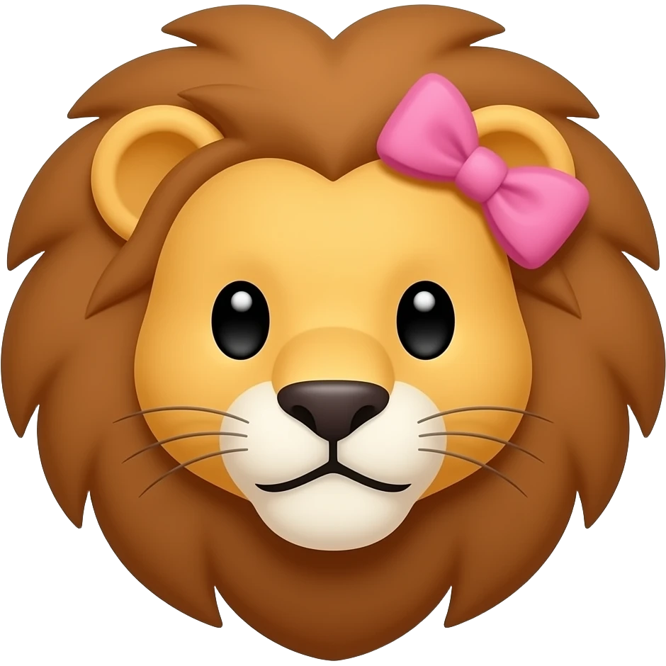 Haz solo la cara del león con un moño rosa 🎀 en la esquina superior derecha emoji