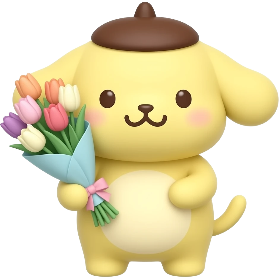 pompompurin con un ramo de tulipanes emoji