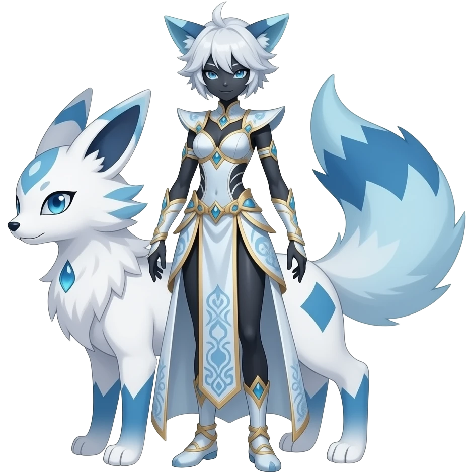 Slim thin lanky scrawny tall elegant oriental feral painted Asian Absol-Glaceon-Sylveon-fusion-hybrid-creature emoji