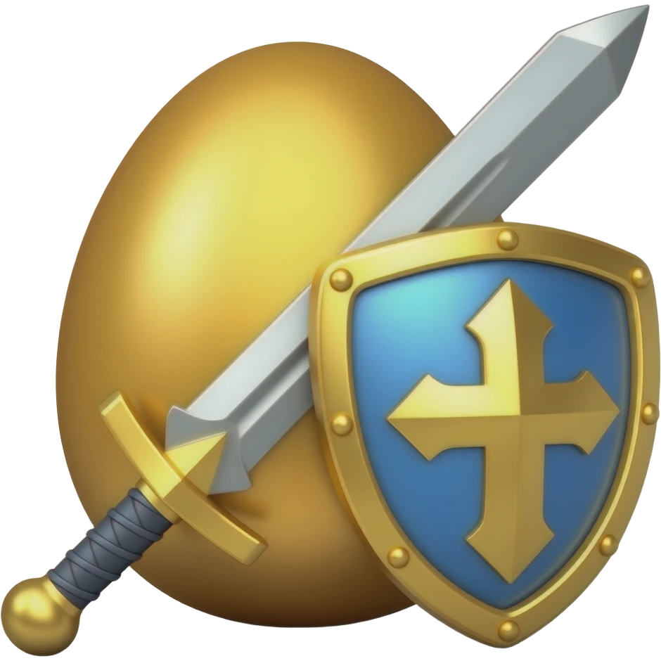 golden egg with sword and shield emoji
