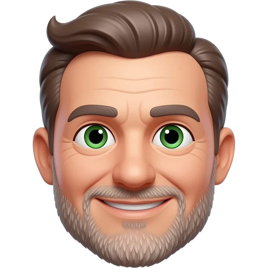 50-year-old man, brown-gray hair, ONE CURL on forehead, light stubble ...