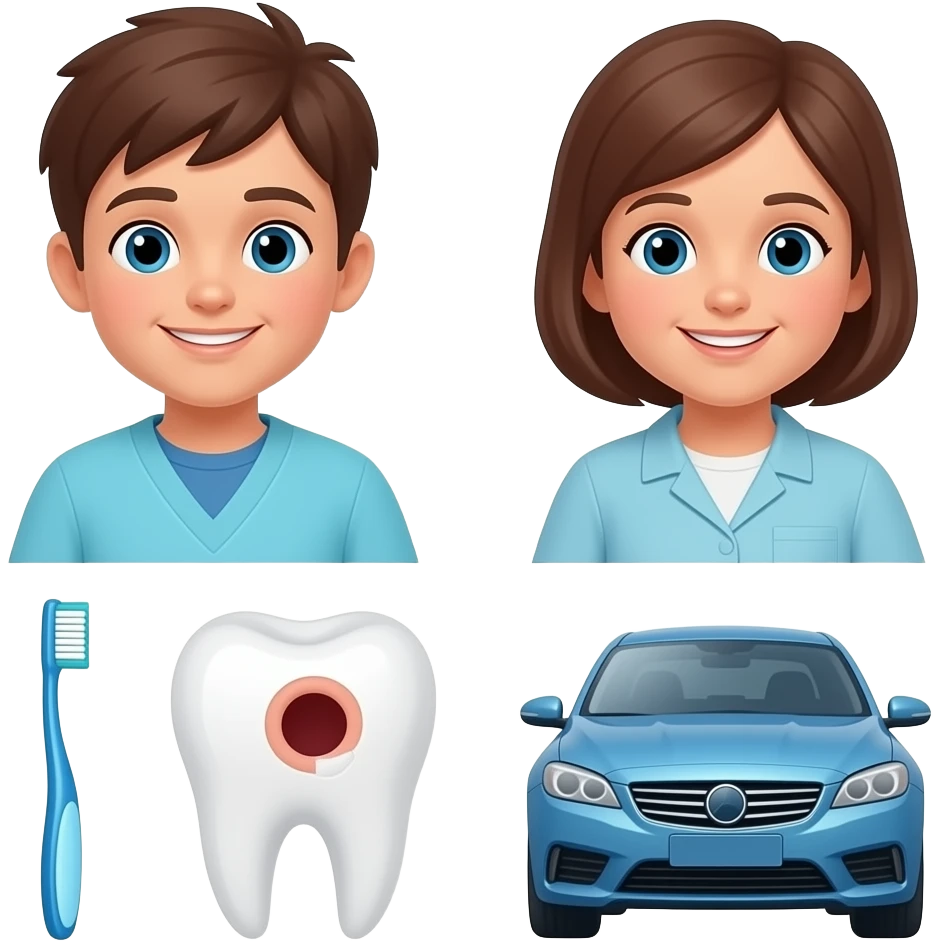 Мальчик тетя дантист зубная щётки зубы кариес про машины emoji