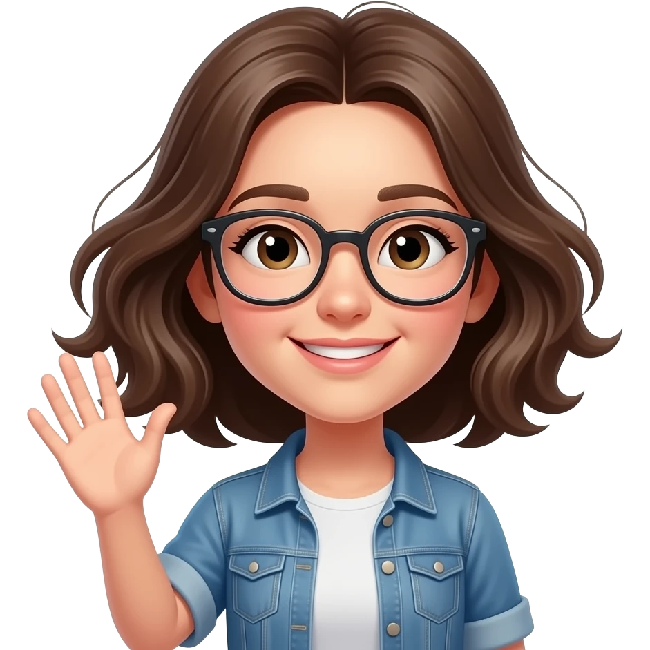 A girl whith hari waving to a girl whith glasse emoji