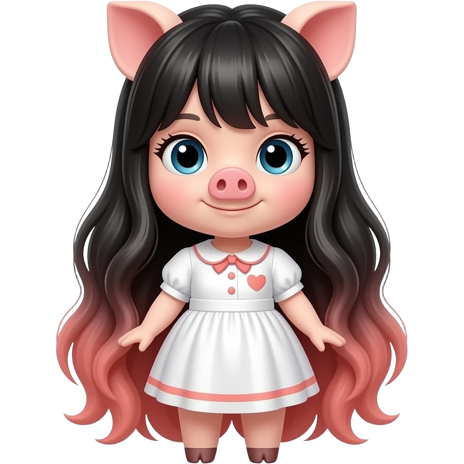 A pig sister with black long with corlshair emoji