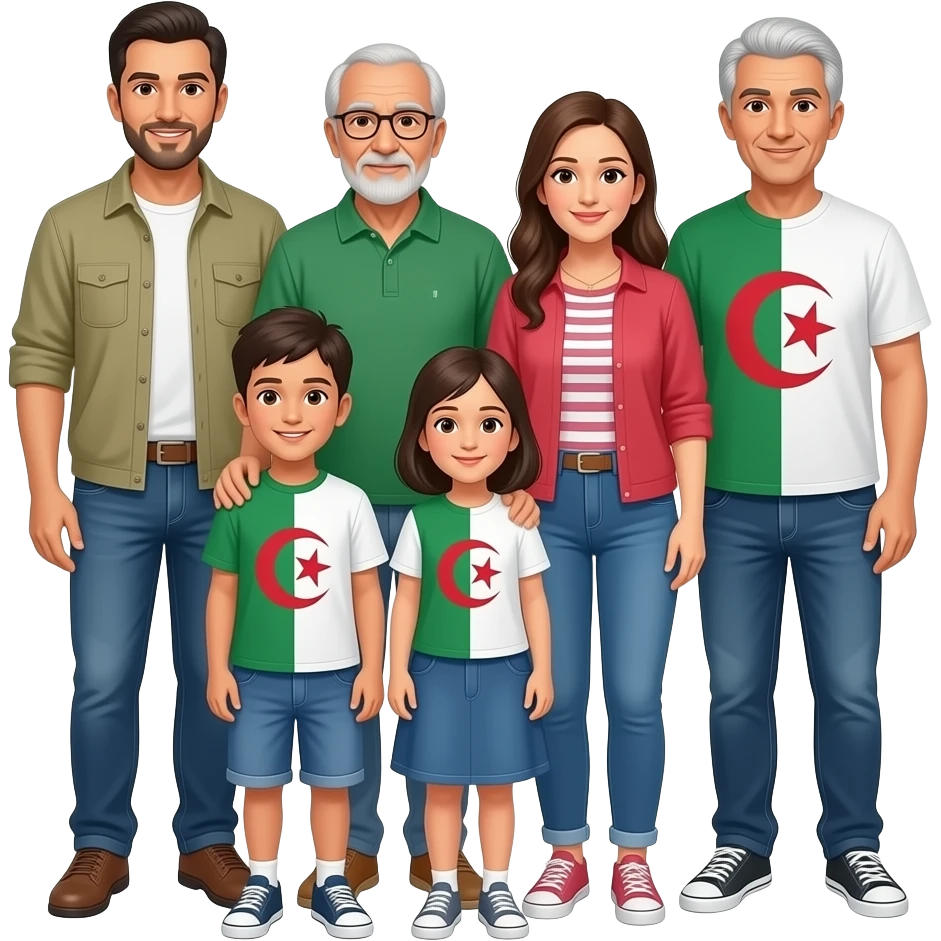 algerian family consisting of grand parents, parents and kids, all wearing casual clothes emoji