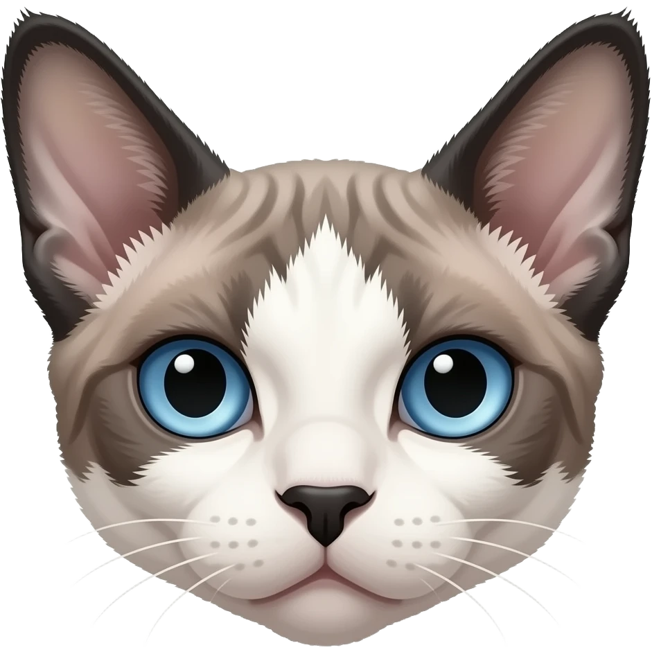Cute Devon Rex cat face white with black on nose and forehead, black on top of ears, black around nose and forehead, blue eyes emoji