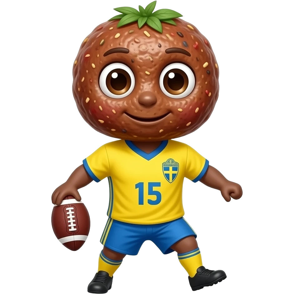 Jag vill att det ska vara 1️⃣ som ser ut som en köttbulle med grillkrydda på som spelar fotboll och han har Sveriges landslagströja på sig gul och blå emoji