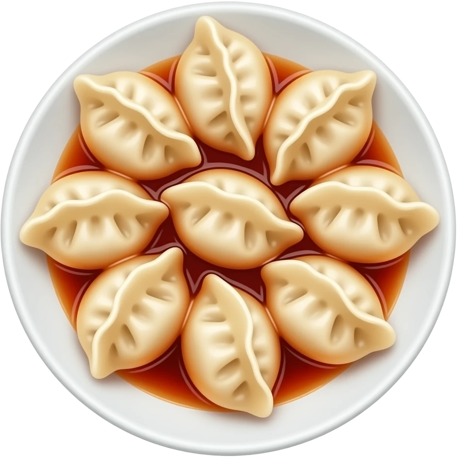 Chengdu Zhong dumplings with red oil sauce, simplified emoji style with bold outlines and bright colors, cartoon style Sichuan spicy water dumplings emoji