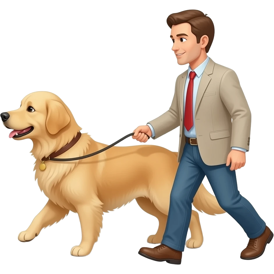 The Golden is crossing the pedestrian crossing with her owner. emoji