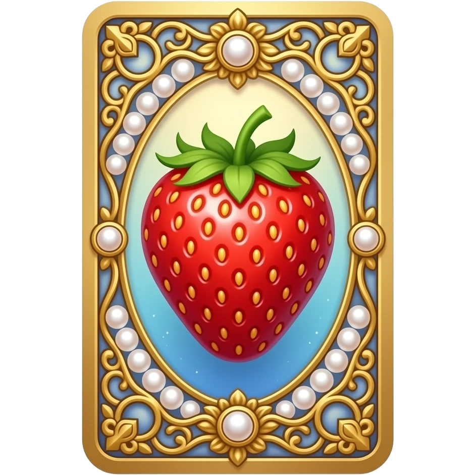 Tarot card, a strawberry, gold and pearls embellishments, very decorated, gradient accents. emoji