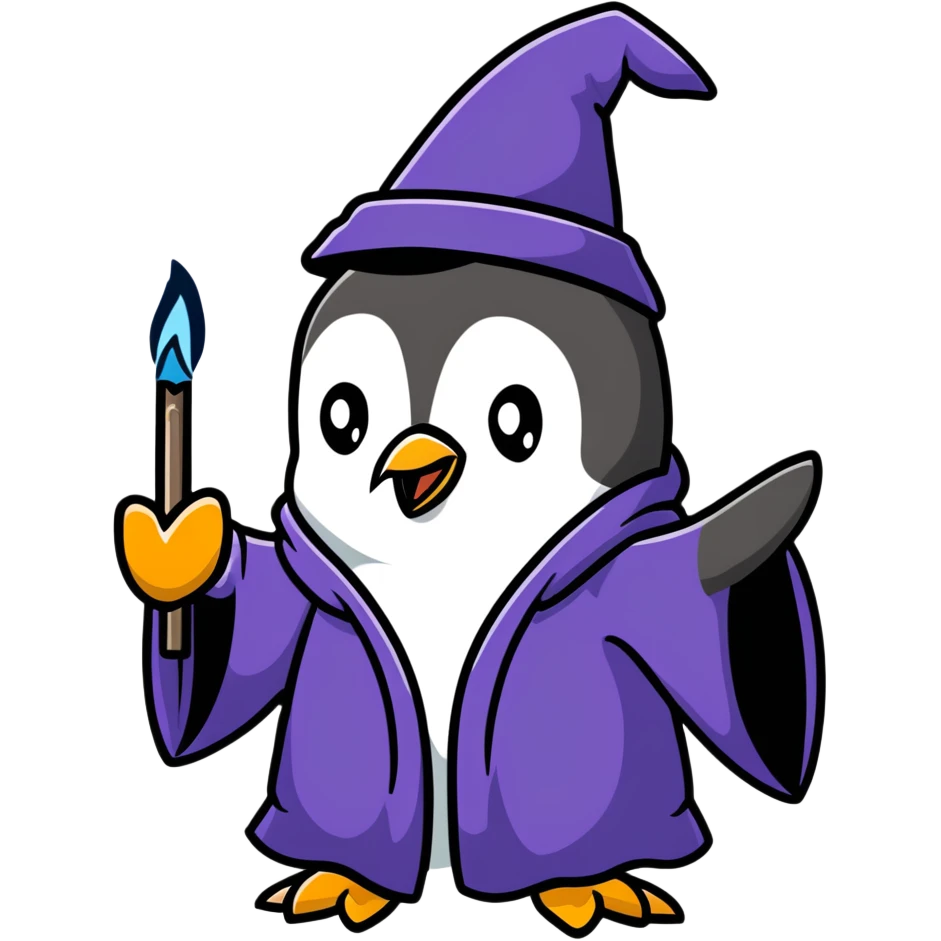 Penguin wizard casting a spell emoji