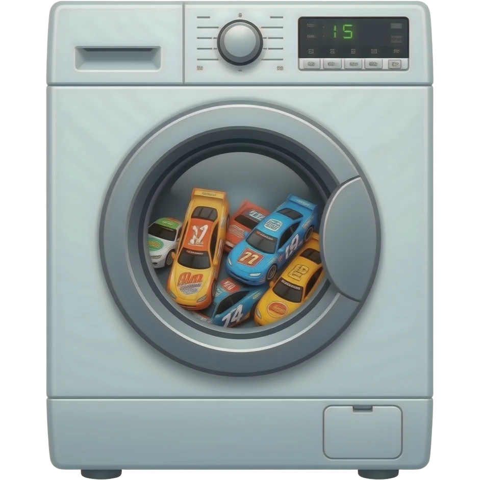 Washing machine full of indycars emoji