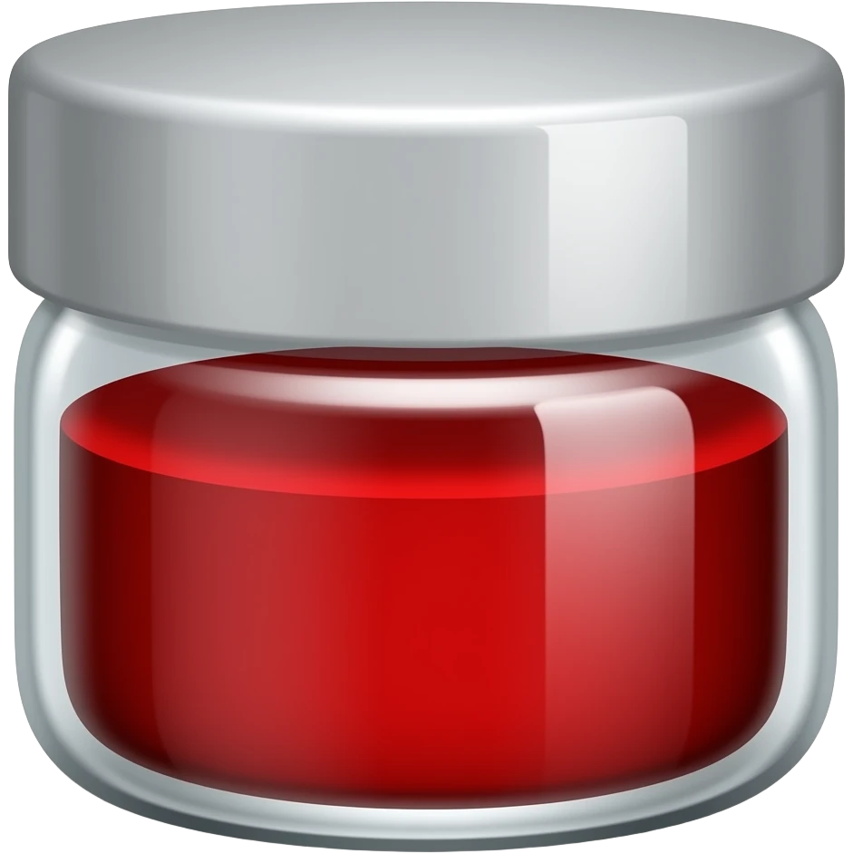 red medicine in glass container with silver lid emoji
