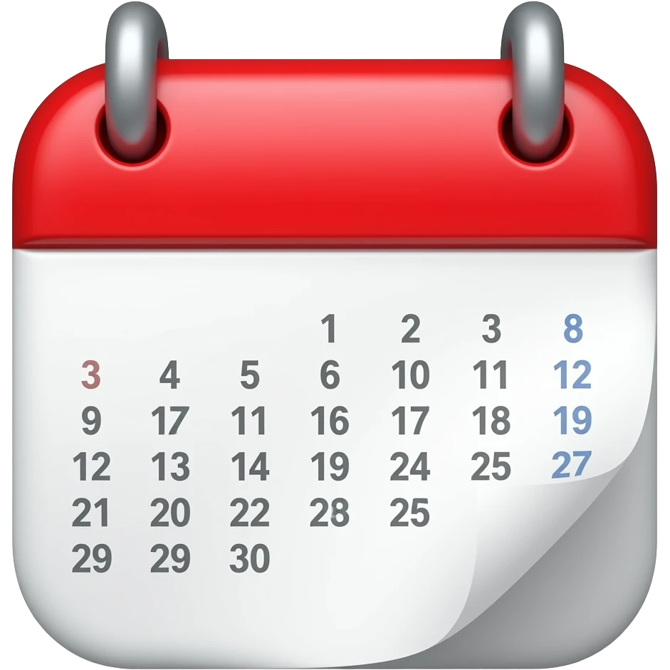 Apple iOS emoji style calendar showing a seven-day week, bright red ...