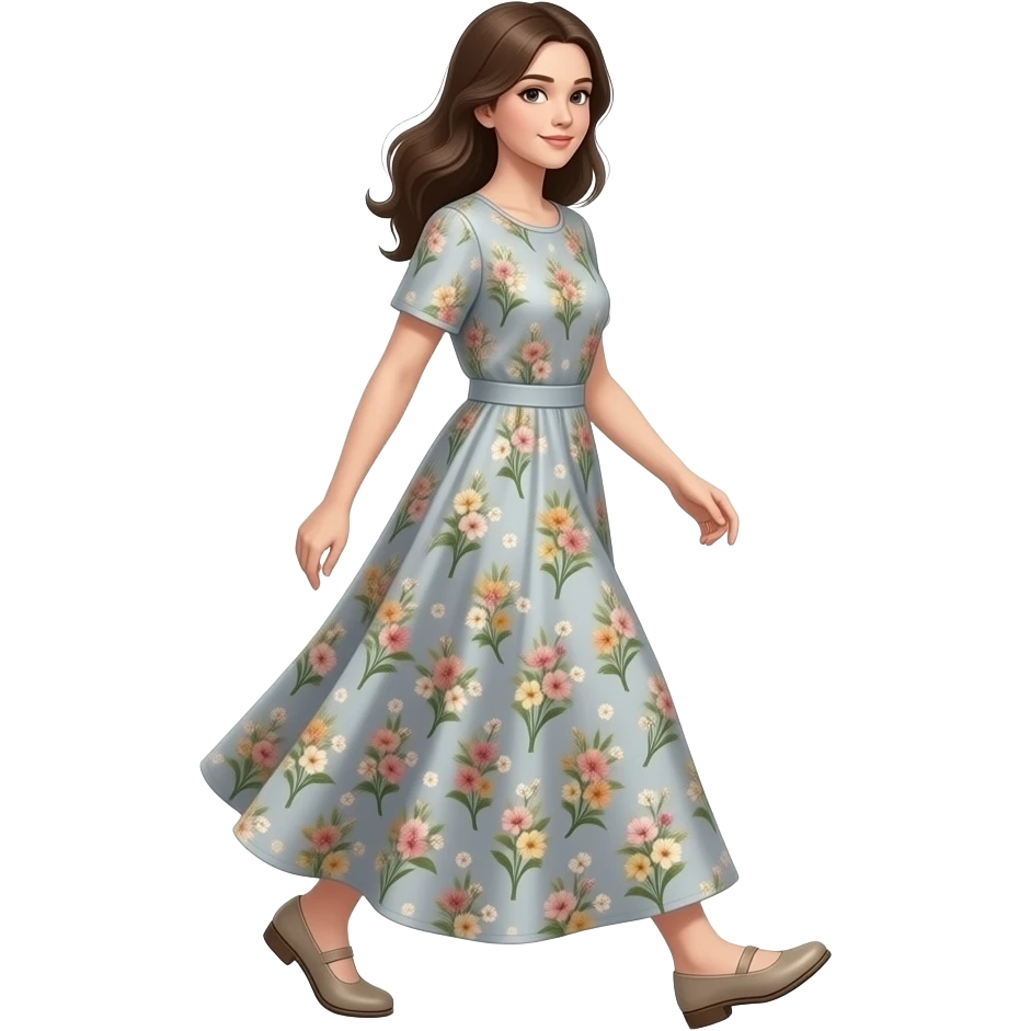 A girl wearing a long skirt, walking in motion emoji