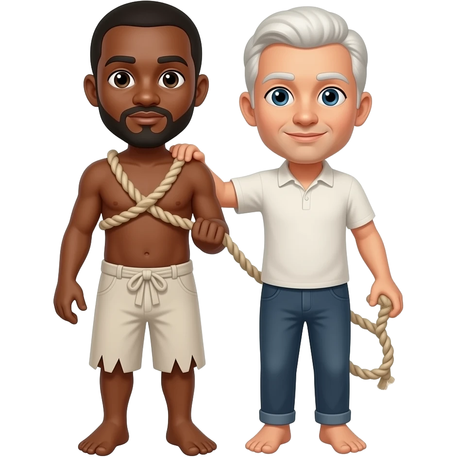 white man holding a slave black man emoji
