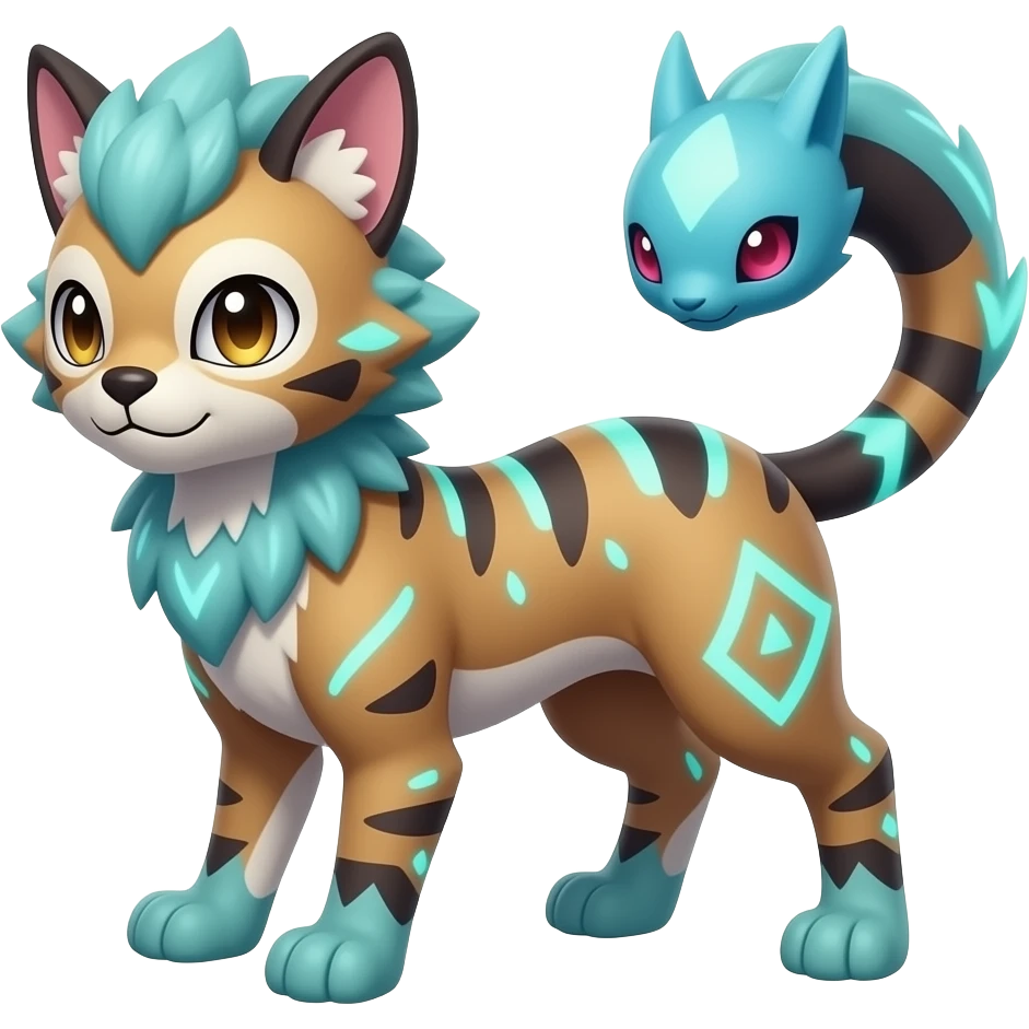 Renamon-Zeraora-Genet-Civet-caracal-Fennekin-Manectric-Vaporeon-Fakémon-hybrid with glowing neon markings emoji