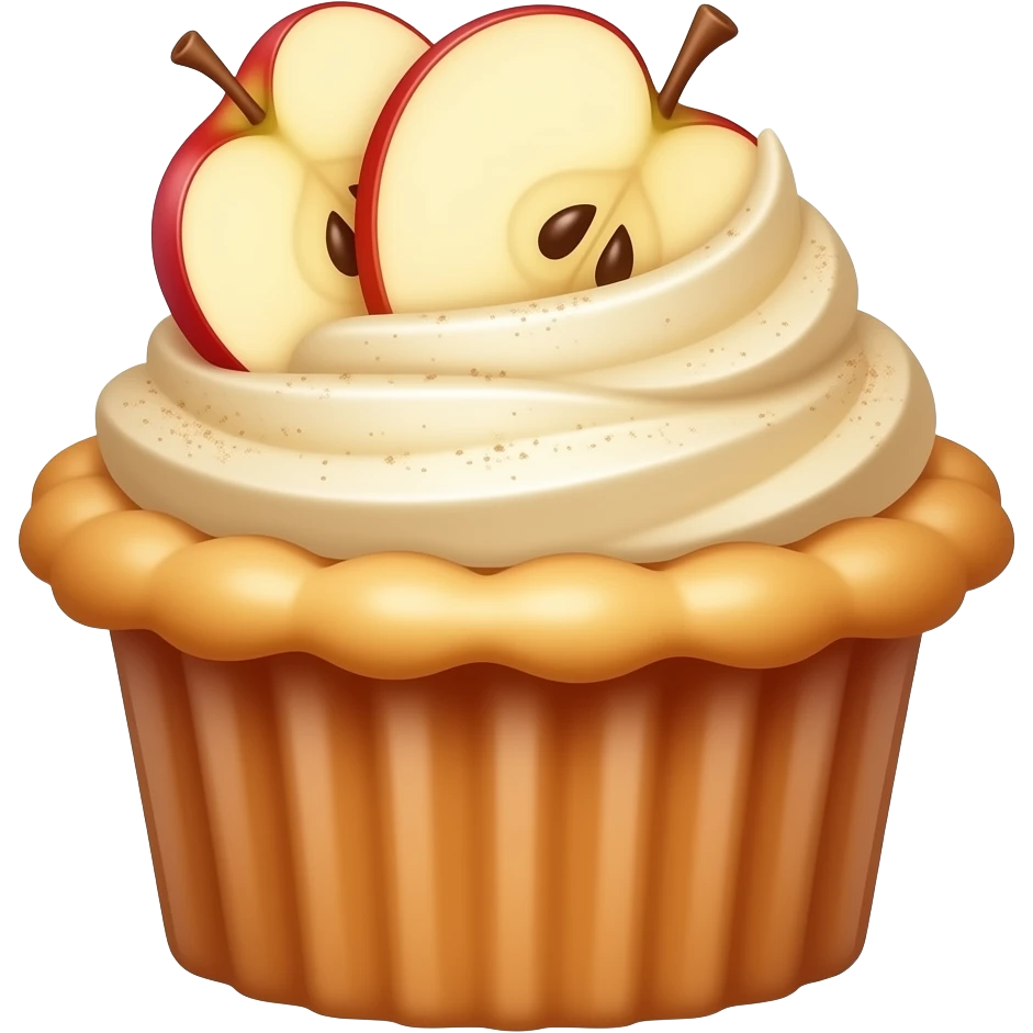 Apple pie cupcake with sliced apple & cinnamon dusting emoji