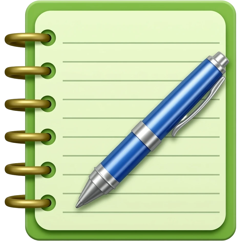 green notebook and pen  We are looking from the front emoji