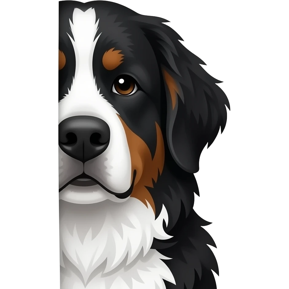 The Bernese Mountain Dog peeks from behind the long curtain. emoji