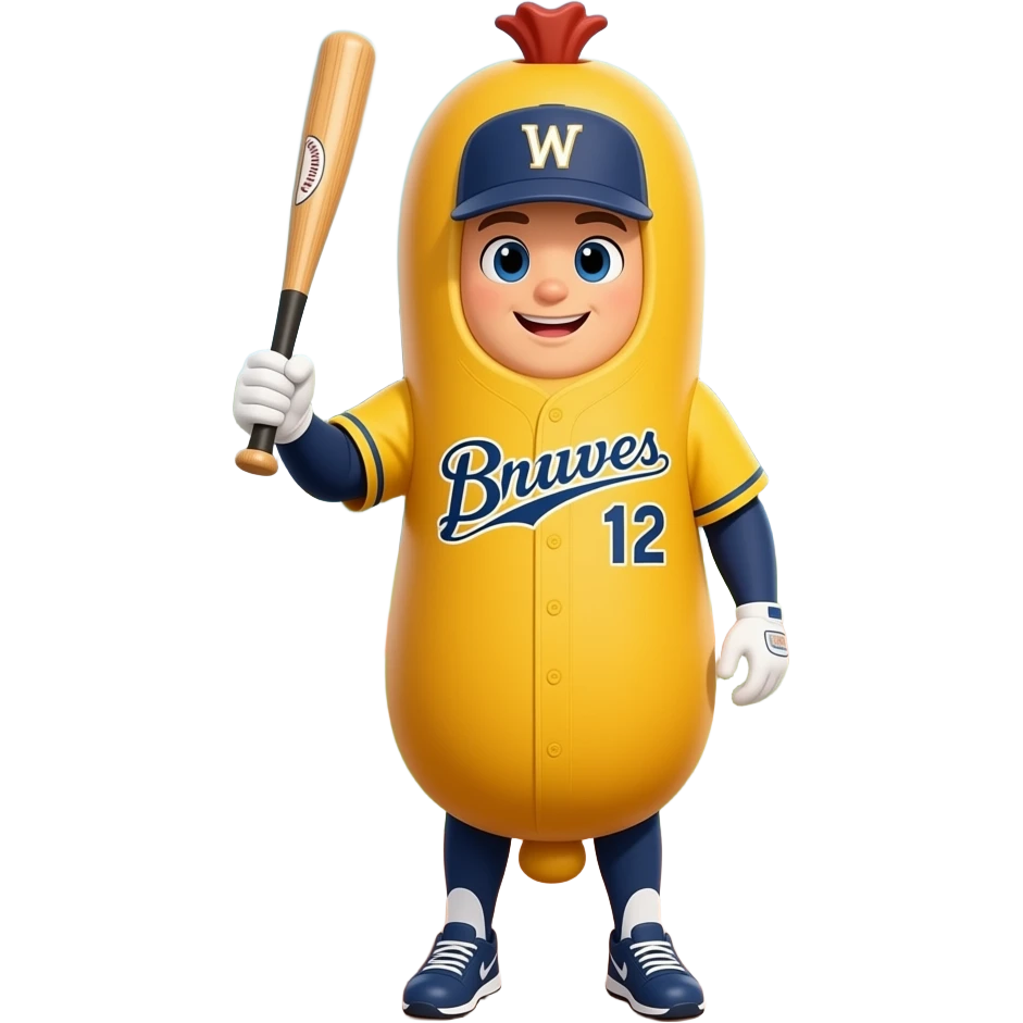Baseball player in a sausage costume that says Milwaukee Brewers emoji