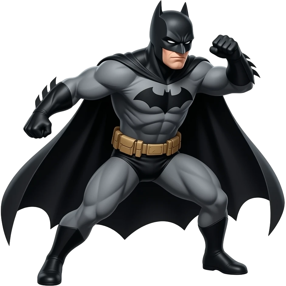 The Batman in all black, action, exciting, detailed, short light emoji