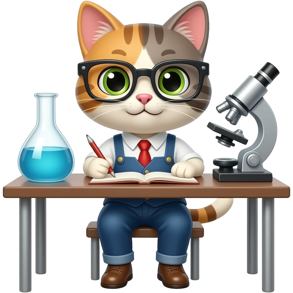 кот в очах изучает химиию emoji