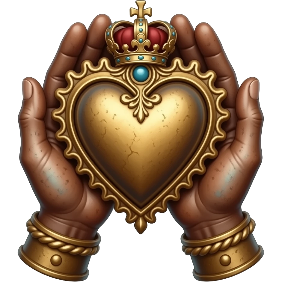 Two elegant, rusty women's hands hold a bronze, excessively ornate ...