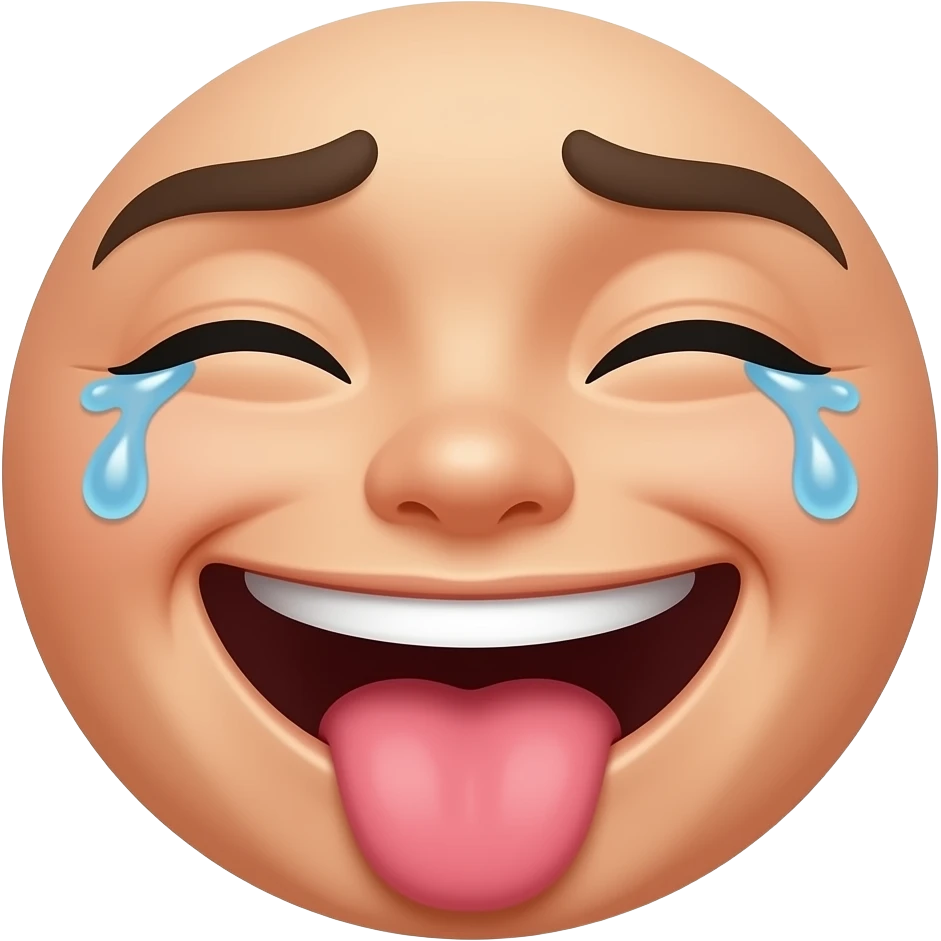 Emoji de una cara riendo 🤣 solamente ojos boca  con lágrimas delos ojos muy apretados y lágrimas de risa y sacando la lengua de la risa emoji