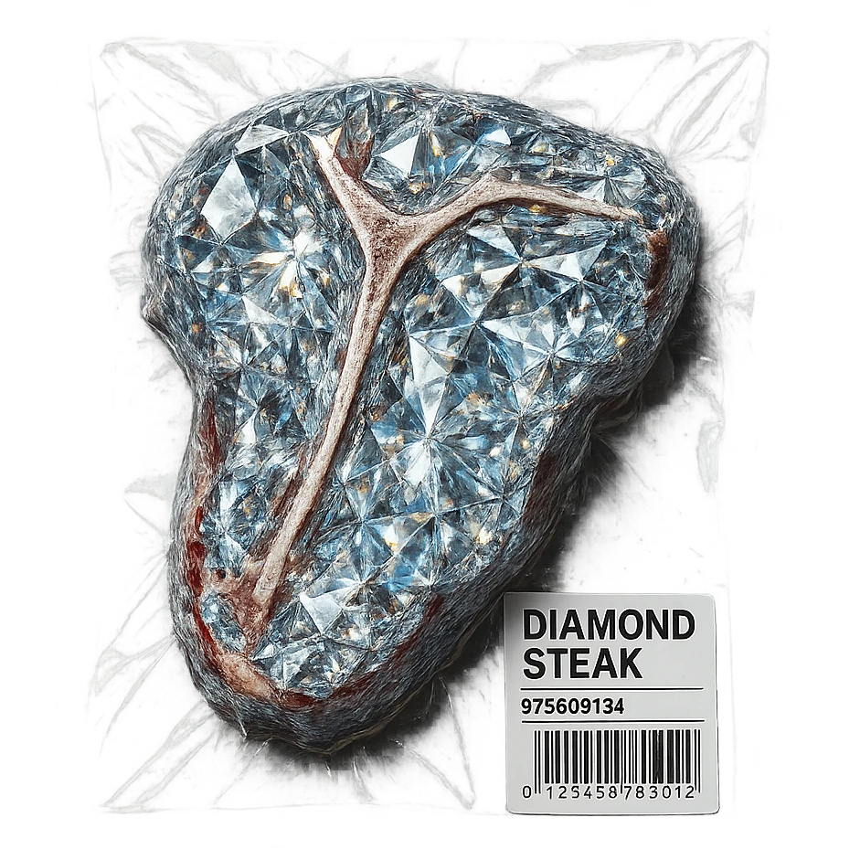 meat steak made of diamond, glossy and puffy, vacuum-sealed style emoji