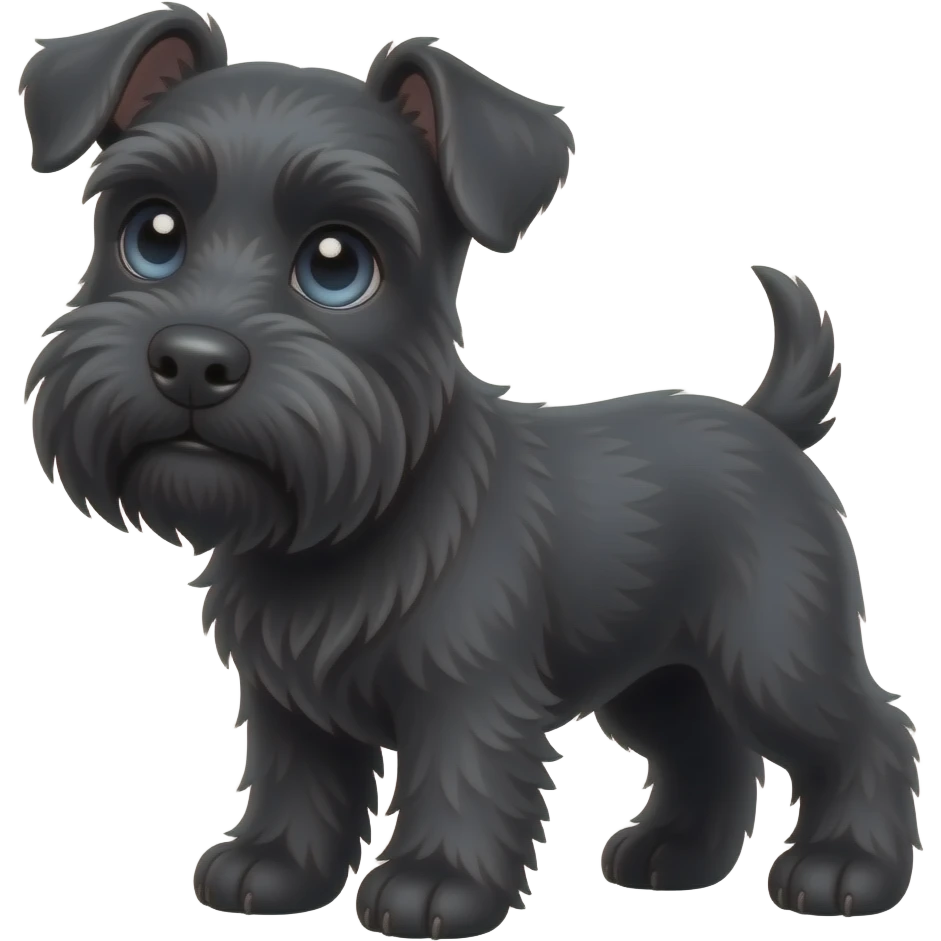 black mini schnoodle dog with grey-blue eyes emoji