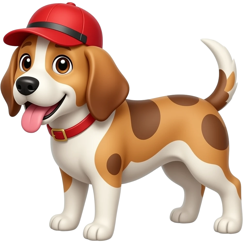 has un perro con gorra roja y y sacando la lengua emoji