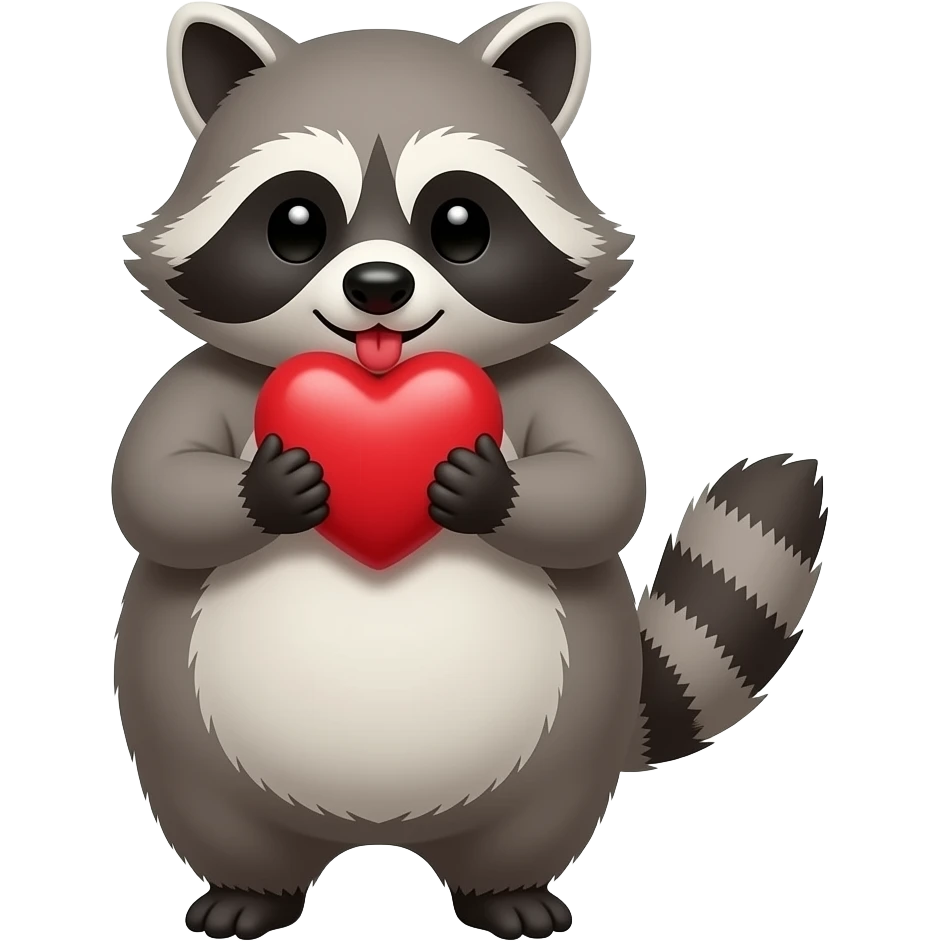 A fat raccoon blowing a kiss With a heart emoji