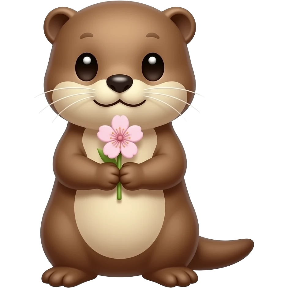 cute otter holding a cherry blossom flower emoji