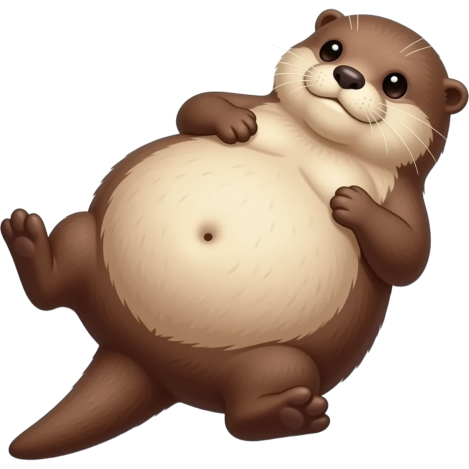 A female Otter is laying sprawled on her back,her Bellybutton booping on a satisfied gut from a hefty meal,Noticing her humongous overfed stomach,she is so stuffed with a heavy food baby,she can not move because her big full Tummy made her too fat. emoji