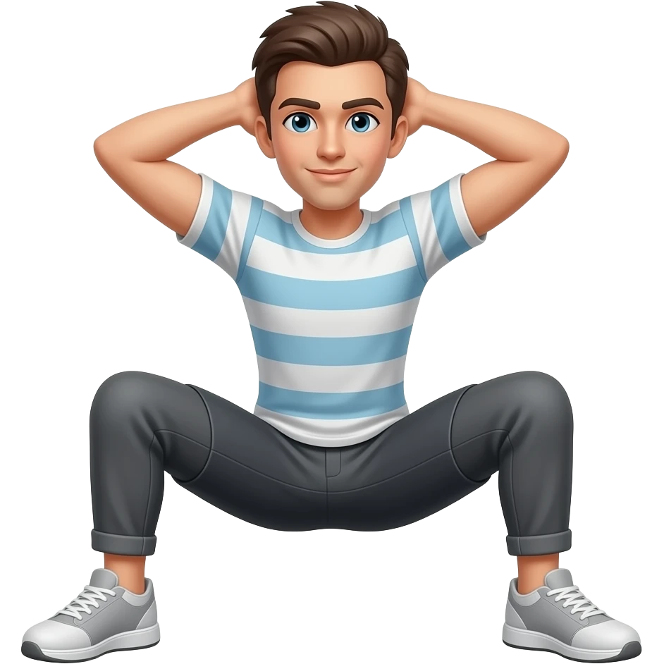 双手放至脑后，双腿半蹲成M腿 emoji