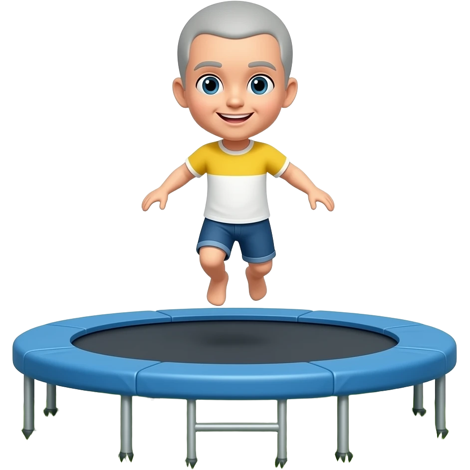 Trampolin mit Springer auf grüner Wiese Haare ganz kurz und grau emoji