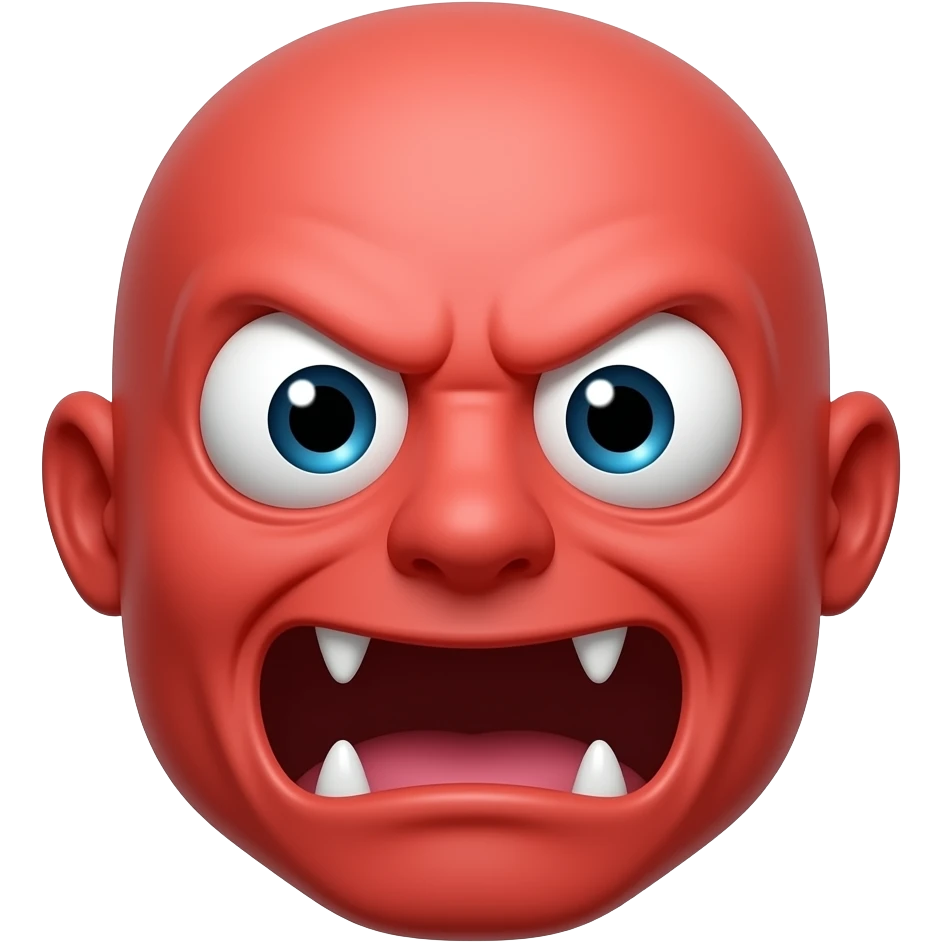 A 👹 face that jumpscares the screen with a horrifying scary expression. No nose or hair or eyebrows or ears. Skin red emoji