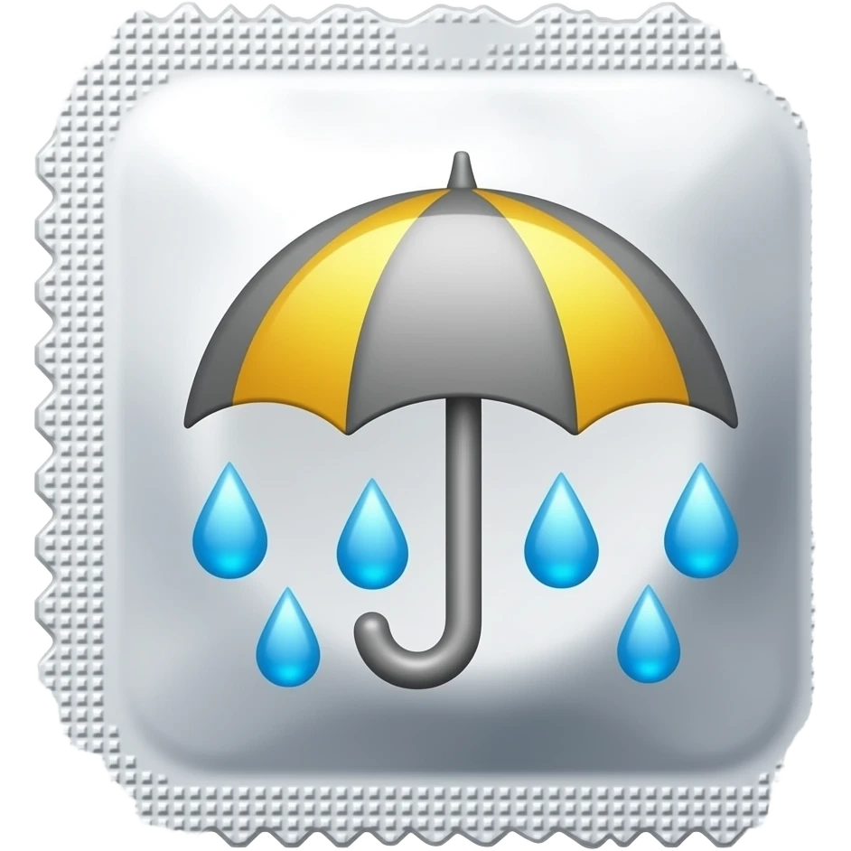Rain drops over an umbrella emoji but on a condom wrapper emoji