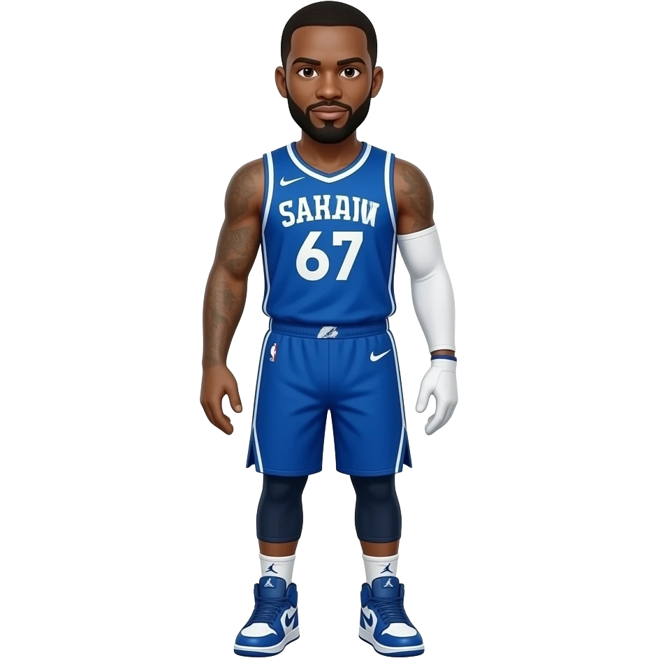Blue 67 With hands and feet and the feet have blue Jordon’s and the hands have White gloves emoji