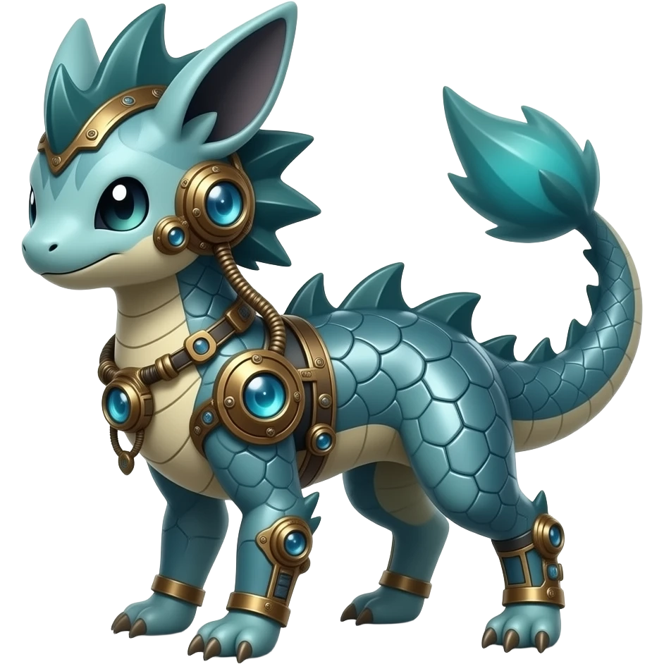 scaly fuzzy shiny glossy smooth finned frilled spunky gothic Realistic tall slim unique original shiny edgy cool steampunk-cyberpunk-solarpunk-fantasy-Absol-Sprigatito-Vaporeon-Manectric-Mudkip-Fakémon-hybrid emoji